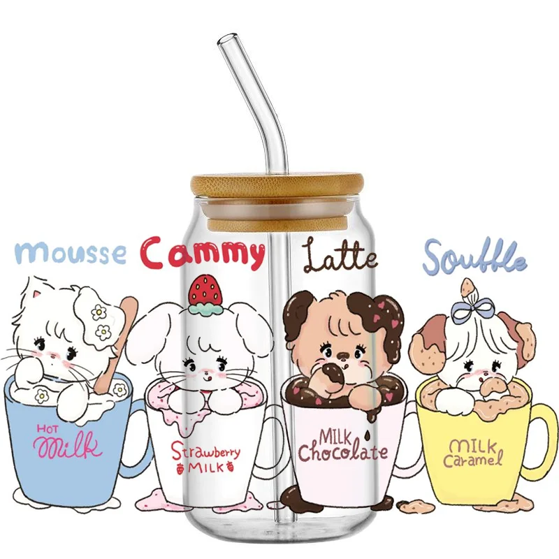 Kawaii Cat Cartoon UV DTF Cup Wraps for 16oz Waterproof UVDTF Transfer Stickers Decals for Glasses Cups Mug DIY Gift Sticker