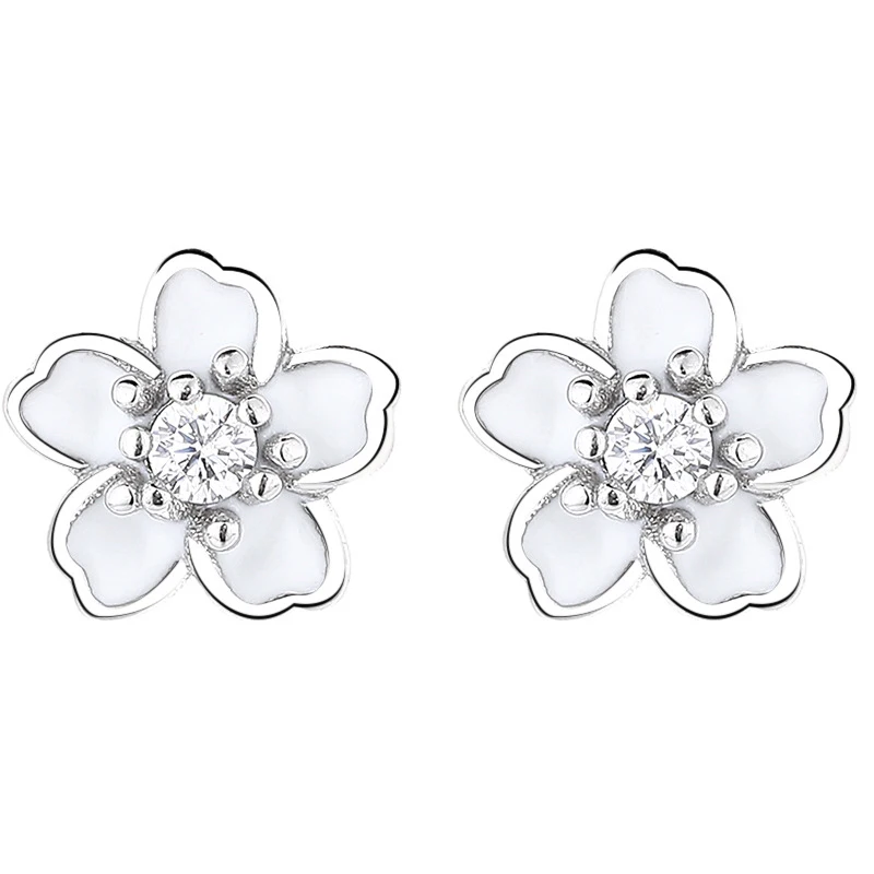 925 Sterling Silver Drop Glue Flower Ear Studs for Women Small Fresh Five petal Flower Ear Bone Studs for Fashion Women earrings