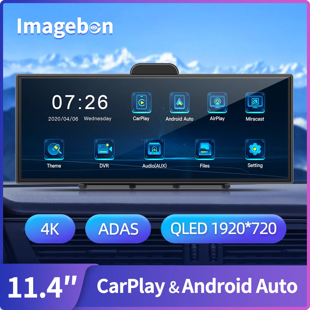 NEW Imagebon H70 11.4″ 4K ADAS QLED Dashcam Wireless CarPlay & Android Auto Dual Recording Night Vision Bluetooth AUX Car DVR