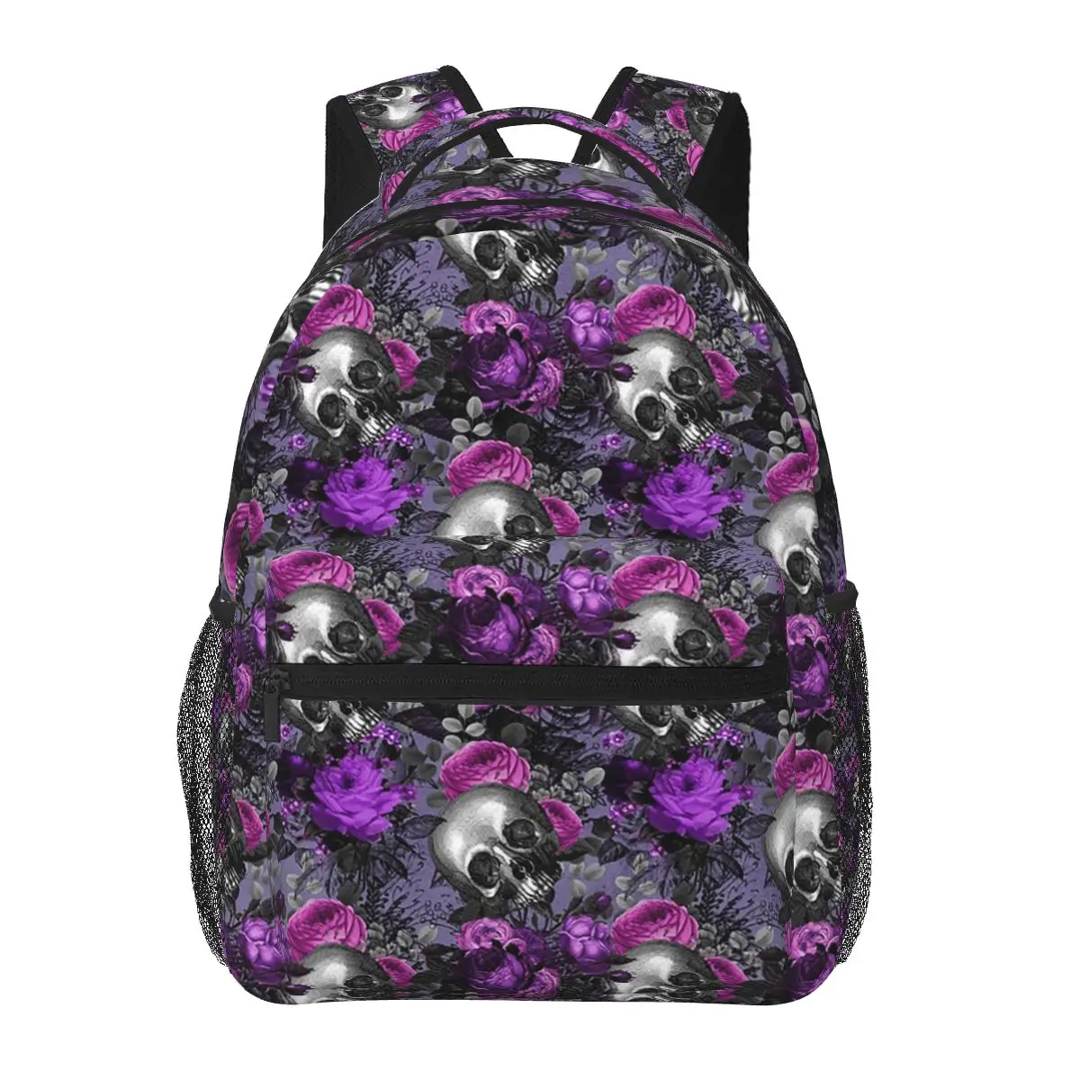 

Gothic Violet Flower Skull Student Backpack School Bag Hiking Travel Daypack for Boys Girls Fashion Bookbag Shoulder Bags