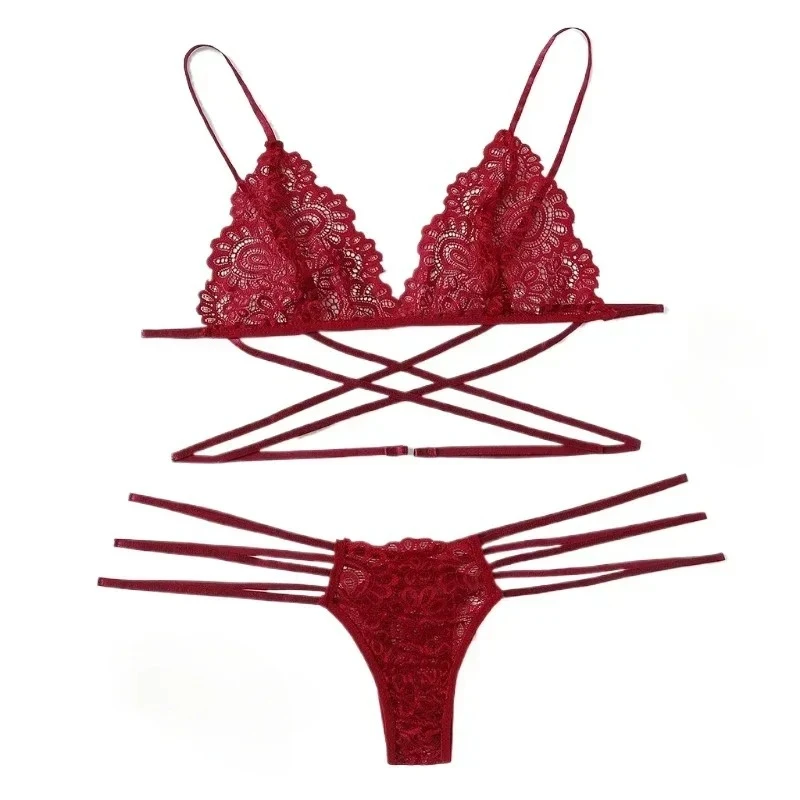 Sexy Set Lingerie Women's Bra Sexy Panties 3-Point Hollowed Suit Erotic Lingerie Sexy Three-point Strap Women's Lingerie Set