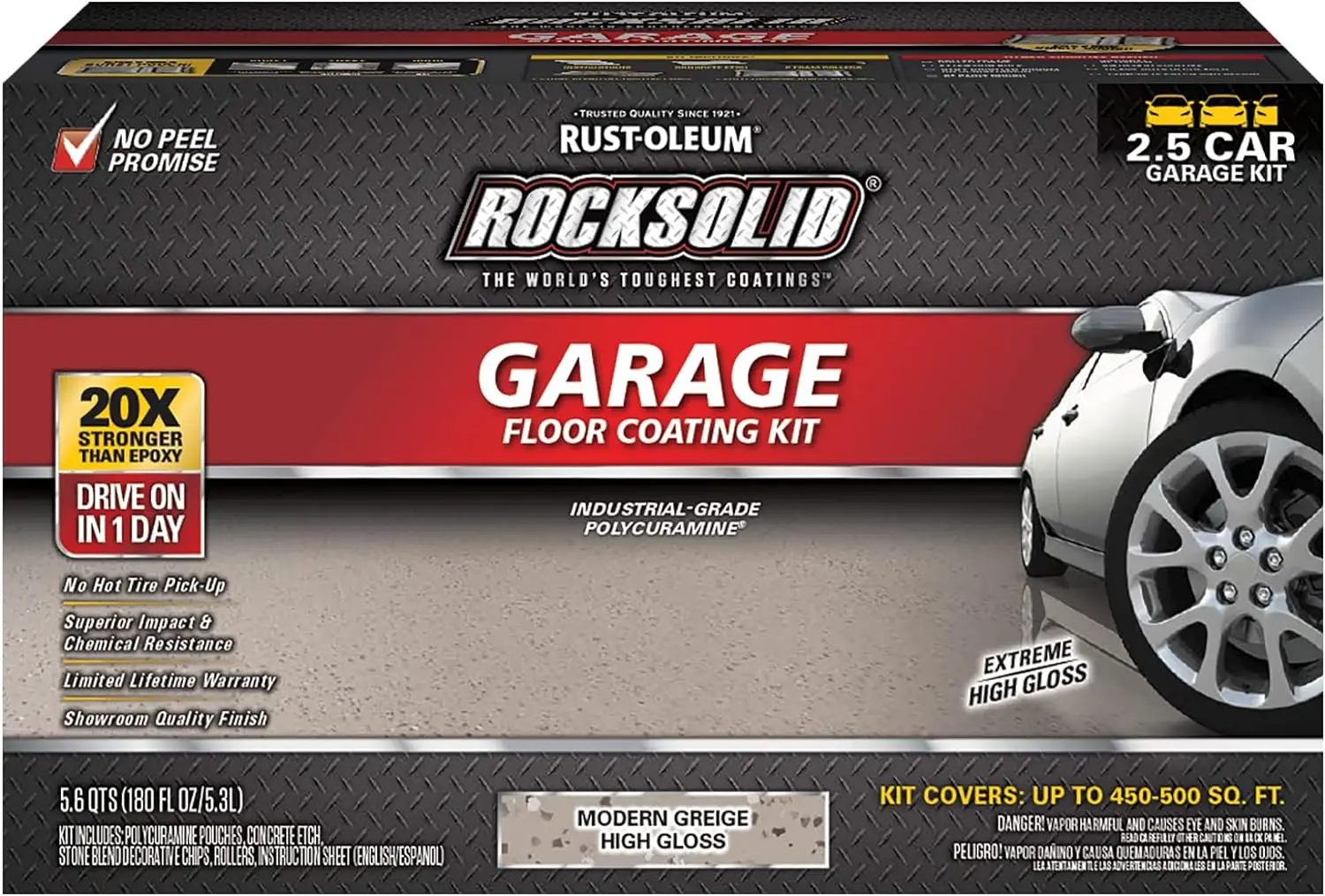 Kit de revestimiento de suelo de garaje de coche, 381087 RockSolid, policuramina 2,5, Greige moderno, 180 FlOz (paquete de 1)