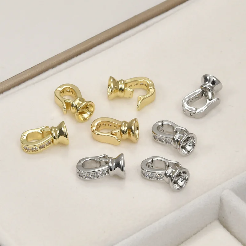 Pearl Enhancer Clasps With End Caps 2Sets Brass Gold Plated Zircon Connector Hook Clasp For Diy Bracelet Necklace Jewelry Making