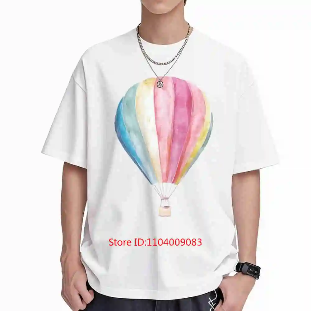 Watercolor Hot Air Balloon Print Short Sleeve Tee 100% Cotton T-Shirt