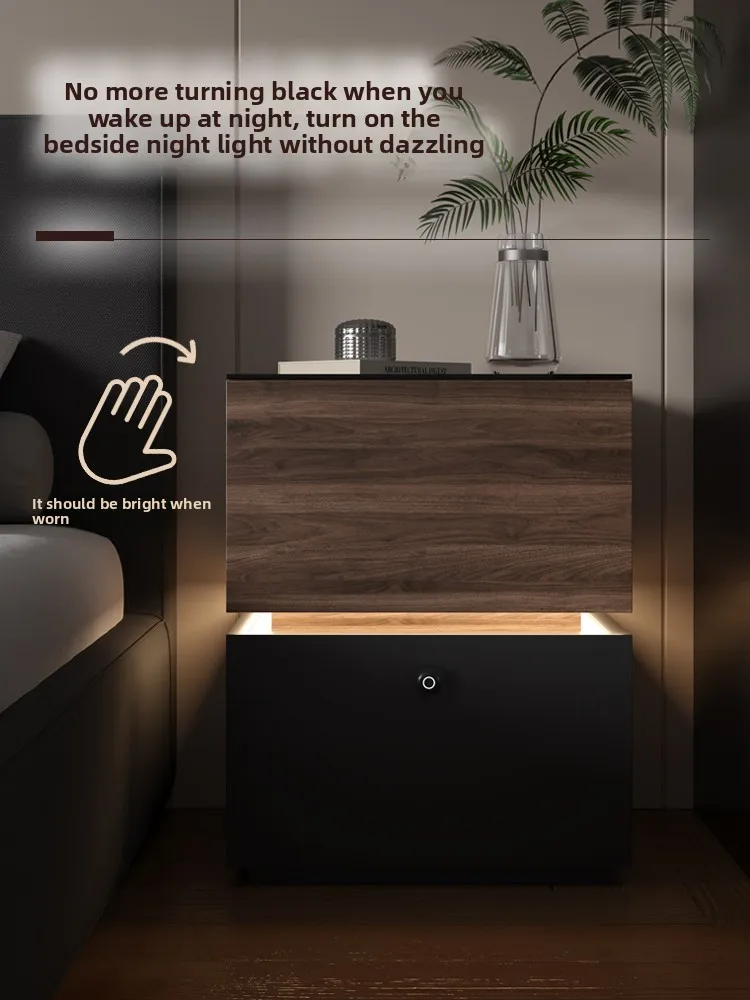 YXY Smart Bedside Table with Lock, Multifunctional with Light, Solid Wood Creative Bedside Cabinet for Bedroom
