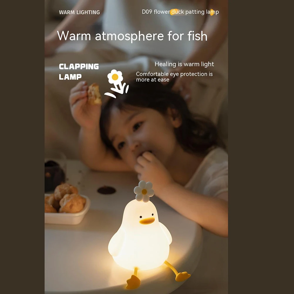 Imagem -05 - Cute Duck Night Light For Kids Brilho Ajustável Controle de Toque Lâmpada de Cabeceira de Silicone Níveis 110x131x147 mm 1.5w