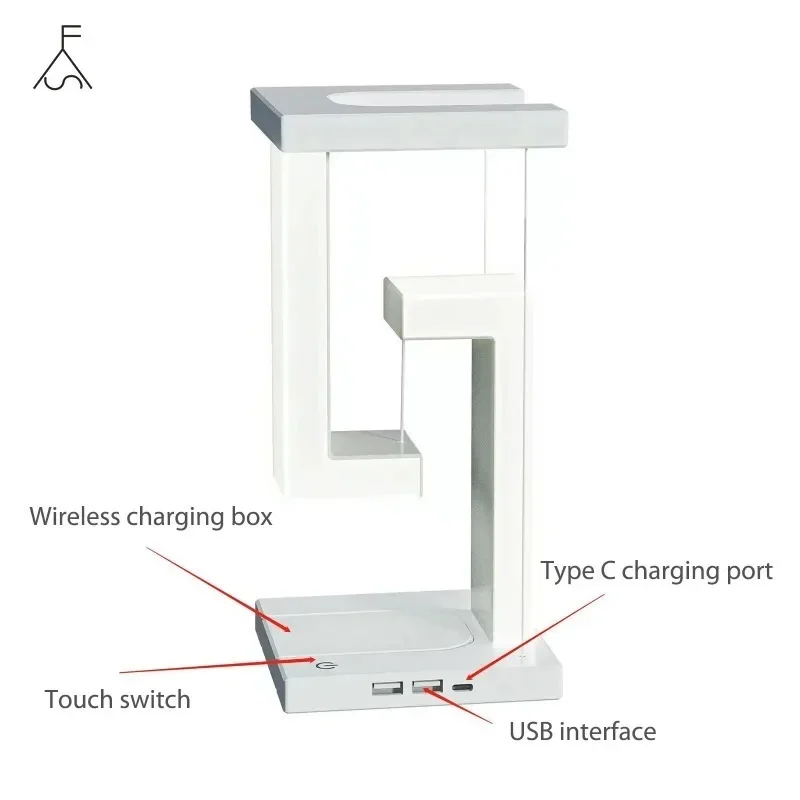 Подвесная антигравитационная Настольная лампа с беспроводным зарядным устройством 10 Вт, настольная лампа с регулируемой яркостью, настольная лампа для спальни, прикроватный Декор