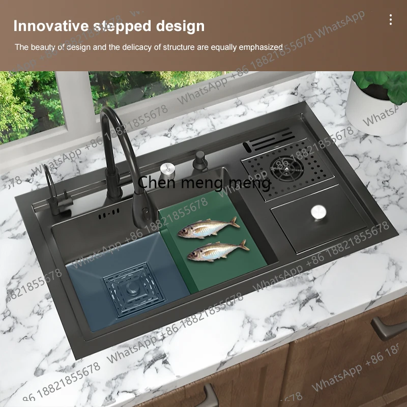 New Stepped Stainless Steel Sink Kitchen Multifunctional Cup Washer Dishwashing Sinks Large Single Slot Washbasin