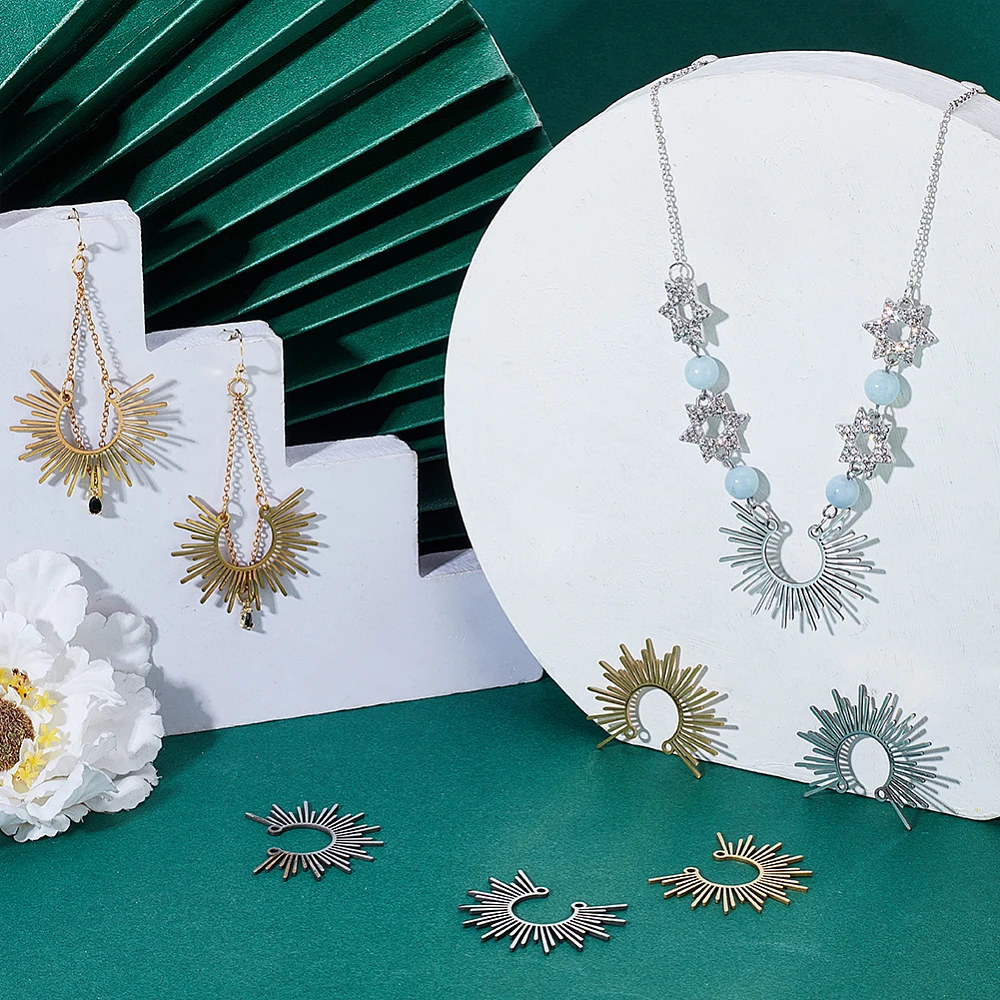 8Pcs 2 Colors Sun link Charms Stainless Steel Pendants Sun Connector Pendants Golden Hollow Pendant Sunshine Charms for Bracelet