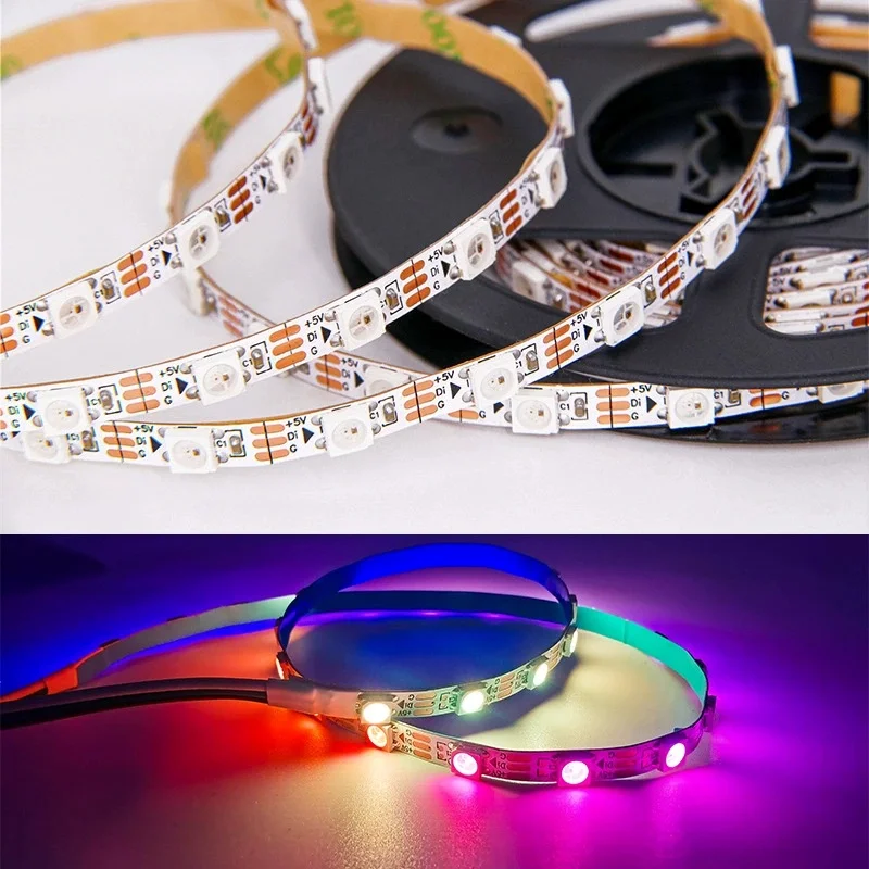 5 مللي متر ضيق 5 فولت RGB LED قطاع WS2812 الملونة للبرمجة شريط مرن الشريط إضاءة خلفية للتلفاز غرفة المنزل ديكور غرفة نوم قطاع ضوء