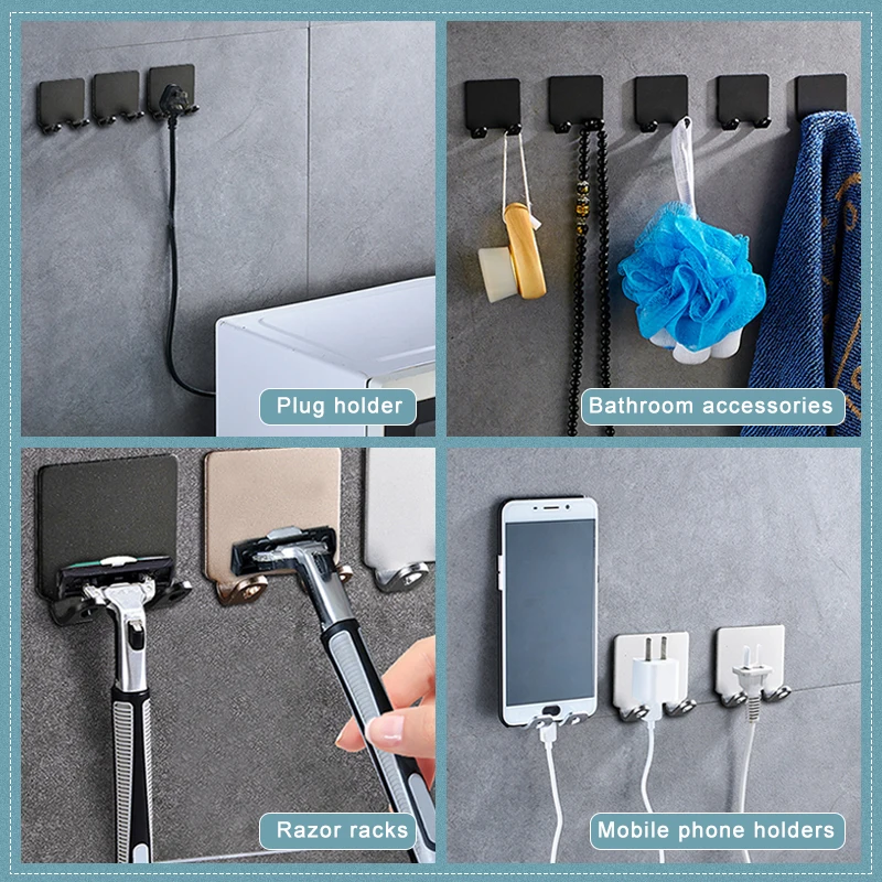 Ganchos de baño de montaje en pared, estante de acero inoxidable para toallas de afeitar sin perforación, estantes de pared, accesorios de cocina,