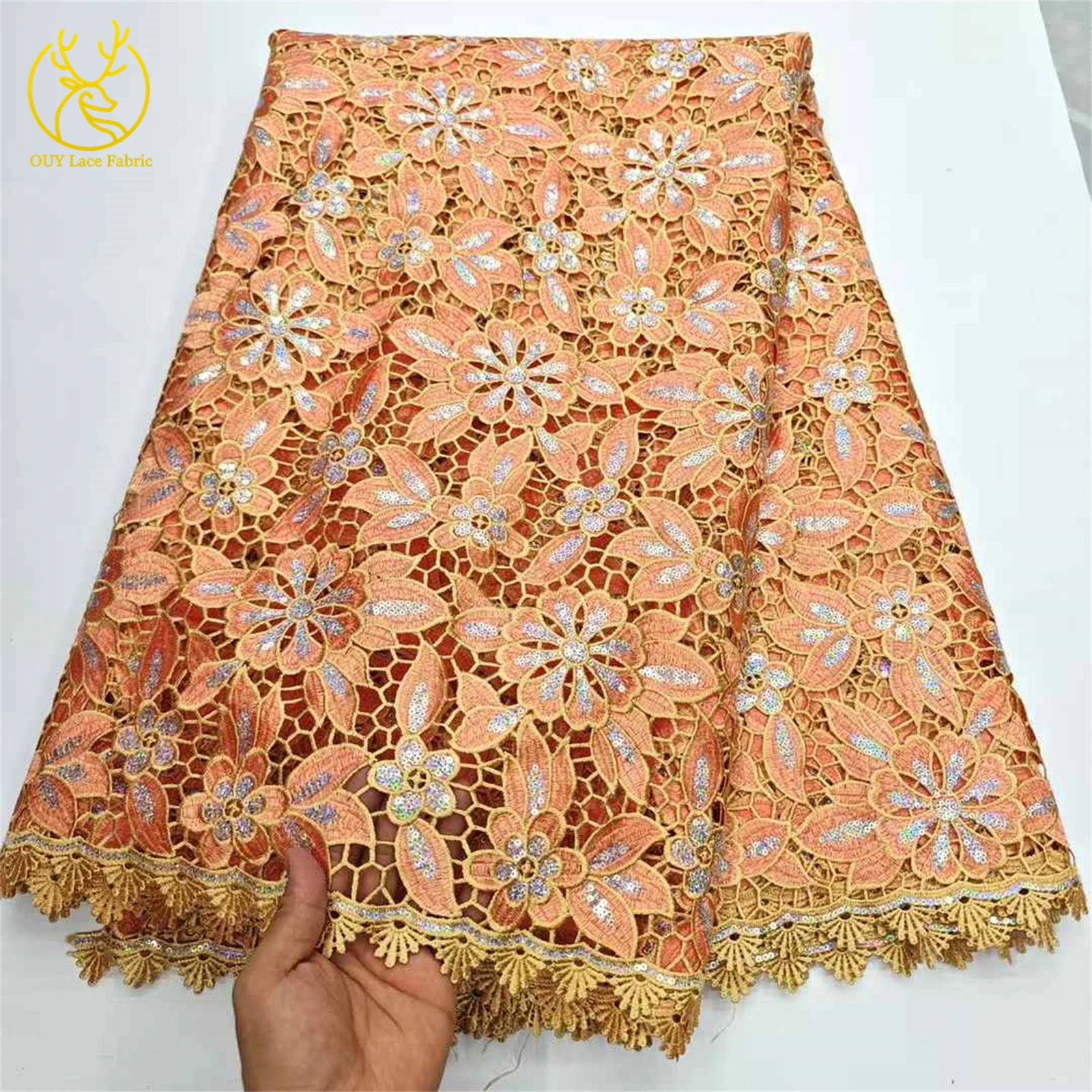 アフリカの高級スパンコール水溶性レース生地2025高品質ナイジェリアギピュールロープレース、レディースパーティードレス縫製用