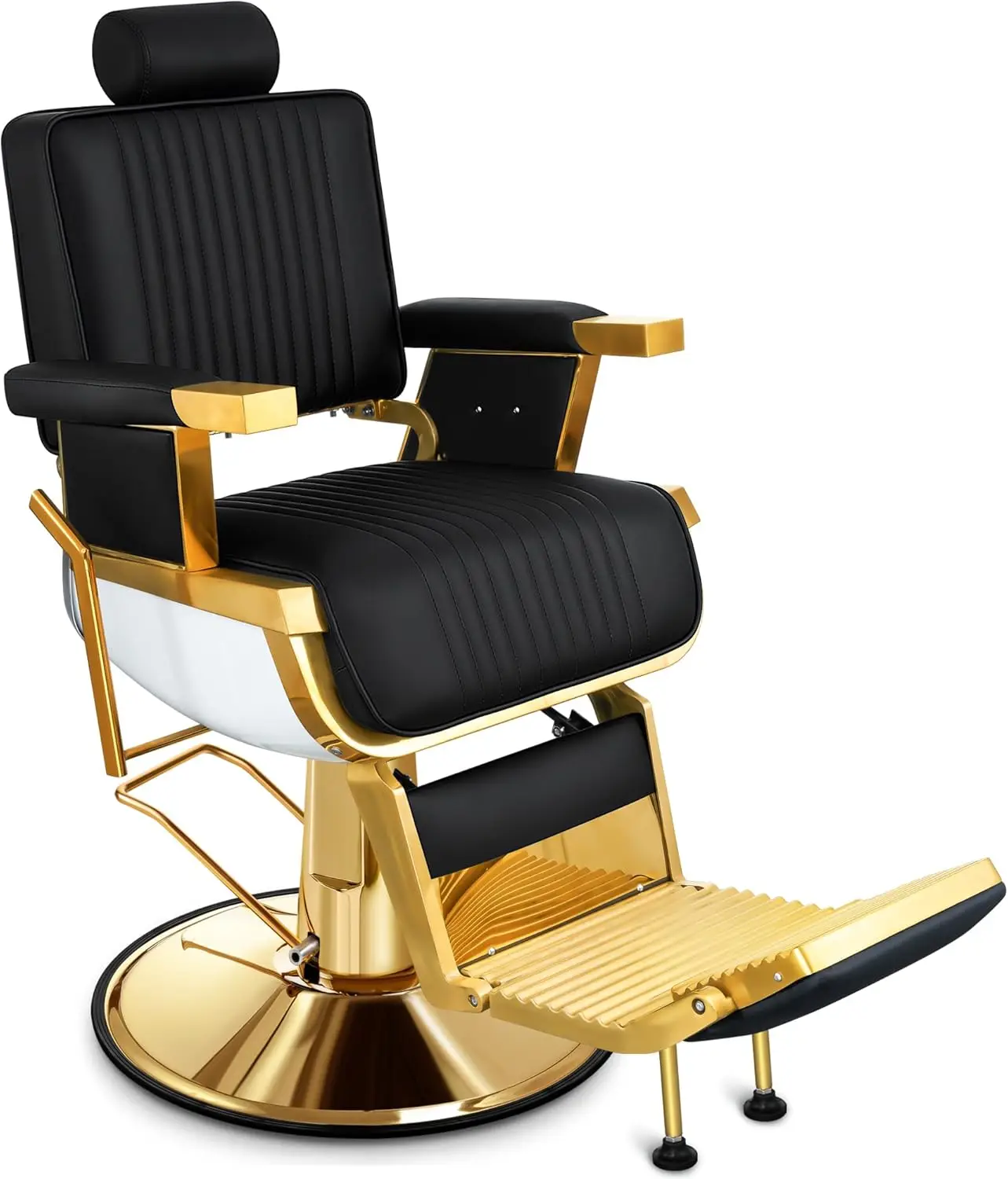 Baasha Black Gold Reclining Salon Chair With Adjustable Backrest & Lumbar Support, Elegant Design Stylist Chair, Heavy Duty