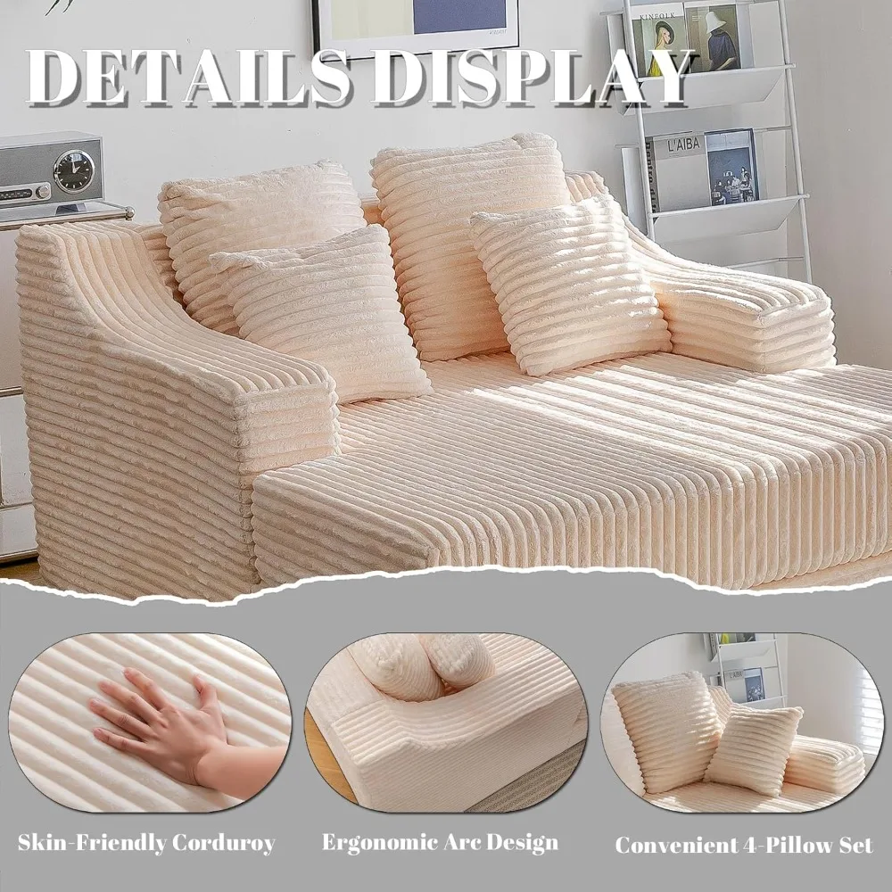 كرسي أريكة صالة تشيس كرسي أريكة سرير مريح داخلي كبير الحجم مع أربعة وسائد كرسي أريكة منجد منفوش لغرفة المعيشة #4