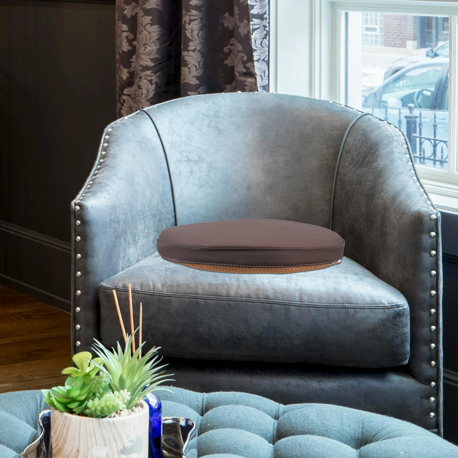 

PU Dining Chair Cushion Round Foam Non-Slip Soft Seat Pad Tatami Mat Window Mat Stool Seat Cushion for Patio Garden Living Room