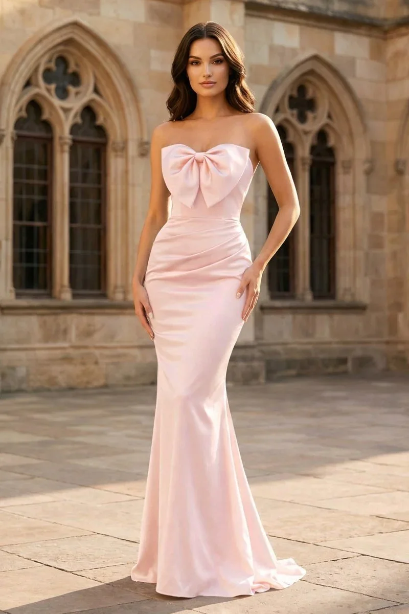 modern Satin Big Bow Backless Evening Dress Solid Straight Corset Multiple colors available women's Cocktail Prom Party Vestidos