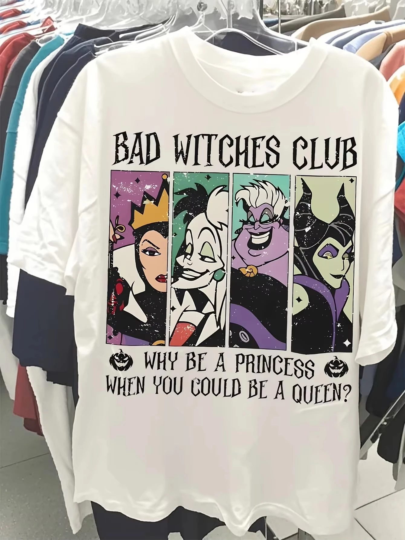 

Men's Disney Bad Witches Club Graphic T-Shirt Casual Fit White Tee with Maleficent Soft Everyday Shirt for Disney Villains Fans