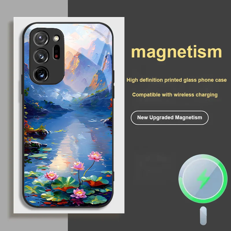 

For Samsung S 22 FE Note 20 PLUS 23 25 Edge 26 Ultra 4 5 G 24 21 Magnetic Glass Phone Case Landscape Pattern Design Dust Cover