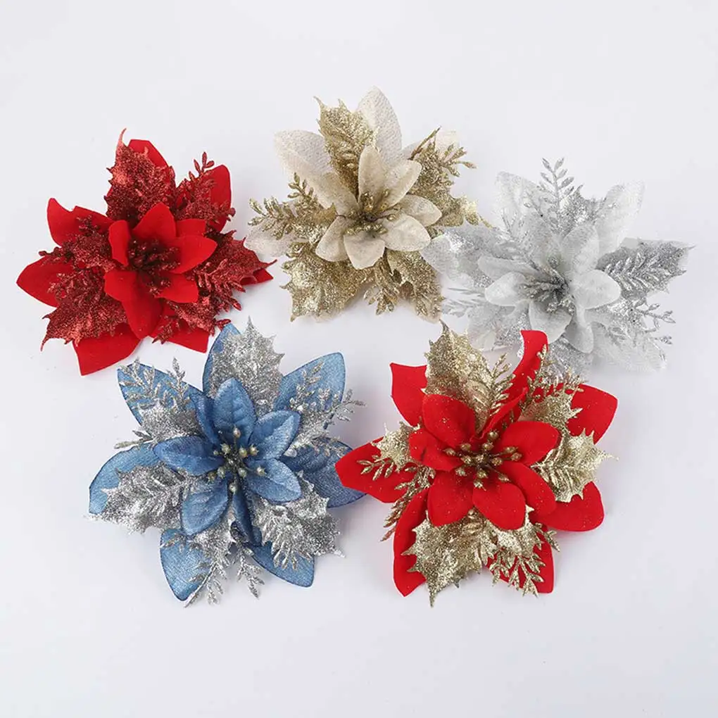 Christmas Tree Flowers Decoration Fashion Party Ornament Light Blue