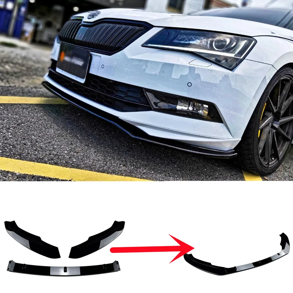 Glänzend schwarzer Frontstoßfänger-Spoilerlippen-Splitter-Karosseriekit für Skoda Superb B8 2016 2017 2018