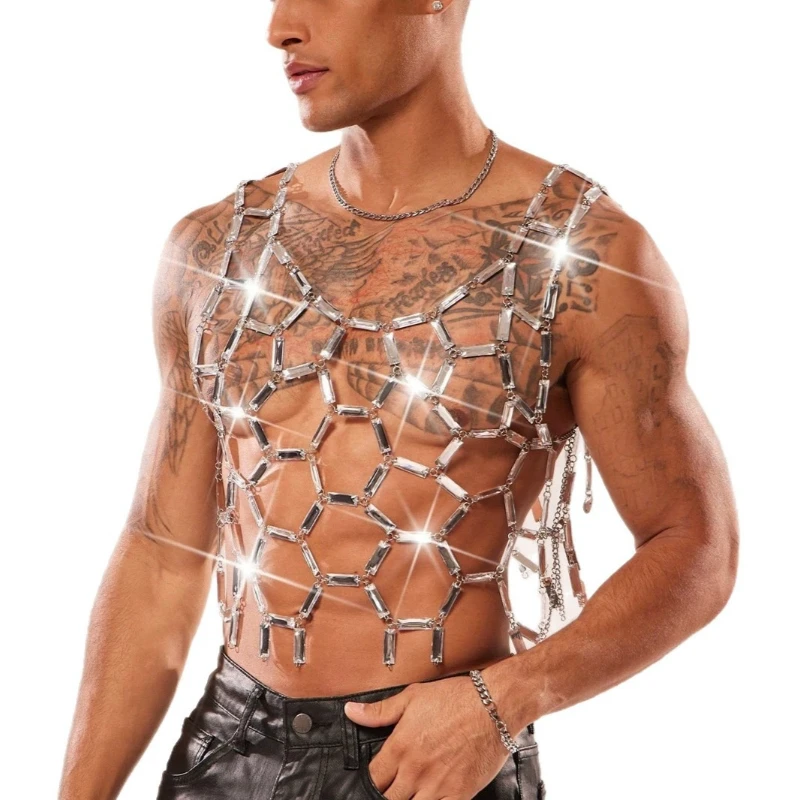 2026 Bling Rhinestone Hollow Out Tank Vest Luxury Design Night Club Body Chain Party Men Tank Tops Acrylic Camisetas Sin Mangas