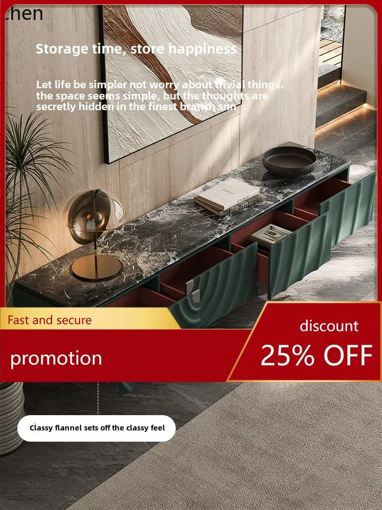 

HT light luxury marble TV cabinet living room home modern Italian high-end paint floor cabinet decoration