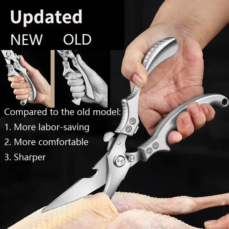 

Updated Chicken Bone Kitchen Shears,Stainless Steel Kitchen Scissors Fish Cutter Fish Scissors Scale Clean Cook Scissors Knife
