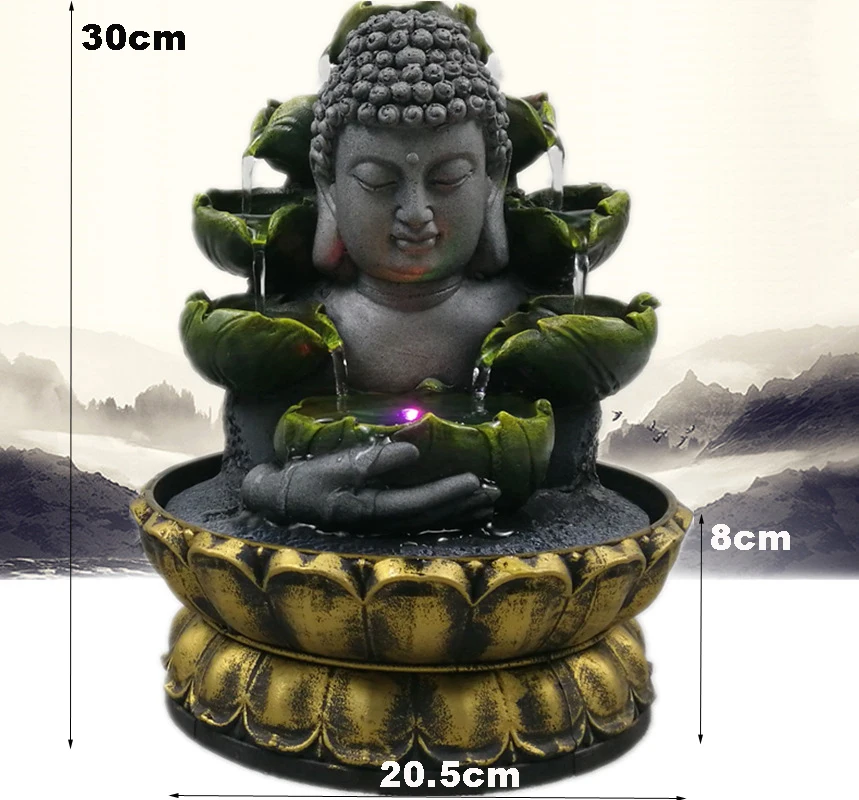 Home Decorations Resin Flowing Water Waterfall Led Fountain Buddha Statue Lucky Feng Shui Ornaments Landscape Decor - view 6