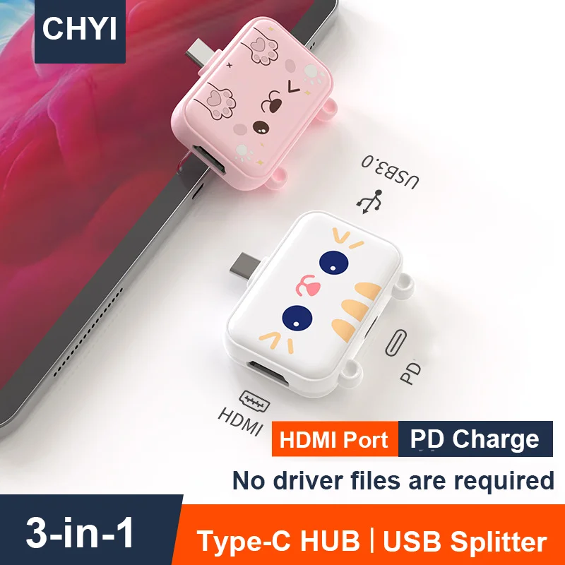 3-in-1 Type-C USB 3.0 Hub Cartoon OTG HDMI PD Charge Dock Station For Mobile Tablet Adapter Converter Laptop Computer Splitter