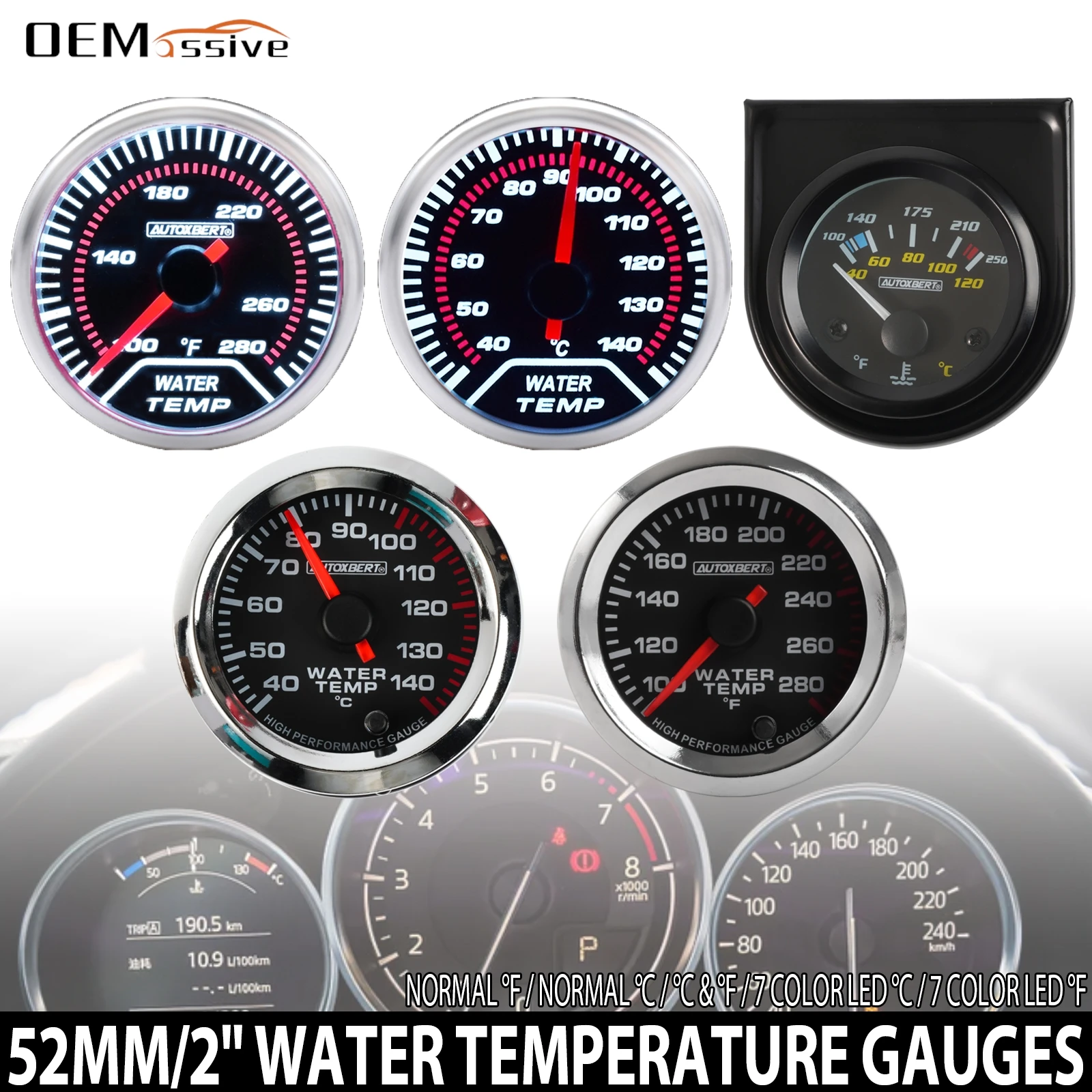 Fahrenheit Celsius Degree Universal Water Temp Coolant Temperature Gauge Meter 52mm/2