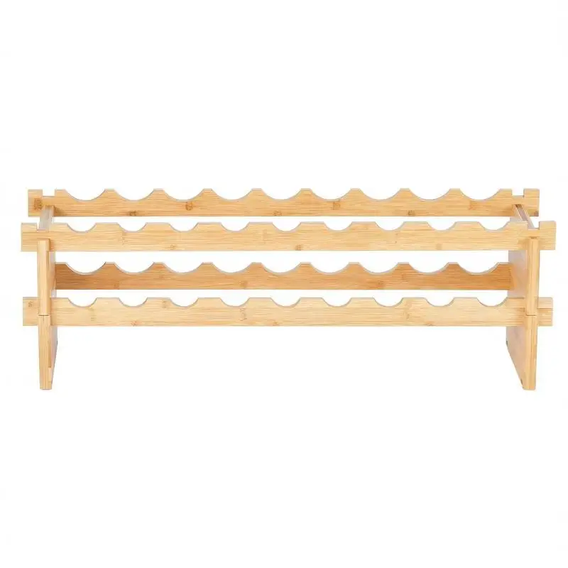 

2-Tier Solid Bamboo Wood Wine Storage Stand 17.3"x9.8"x11.8" For Kitchen Bar Cellar, Modular Stackable Design Wobble-Free Construction Floor Freestanding Display Shelf Natural Color Holding 18 Bottles