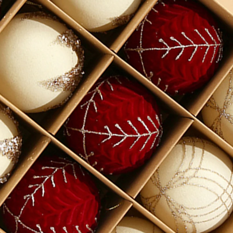 

12 шт. бархатные подвесные украшения для рождественской елки, шар, флокированные орнаментные шары с металлическими крючками для домашней вечеринки, рождественские украшения