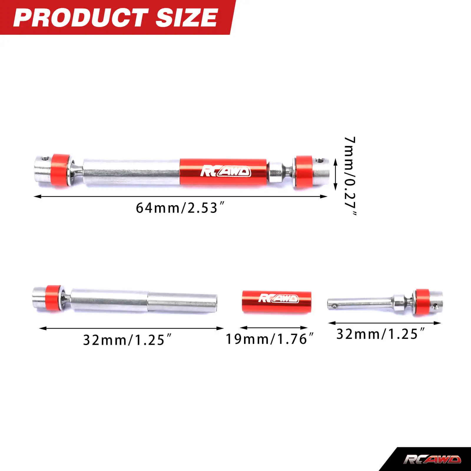 RCAWD Rear Slider Center Driveshaft #45 Steel 65-78mm Drive Shaft for Axial 1/24 SCX24 Gladiator Deadbolt Upgrades Parts