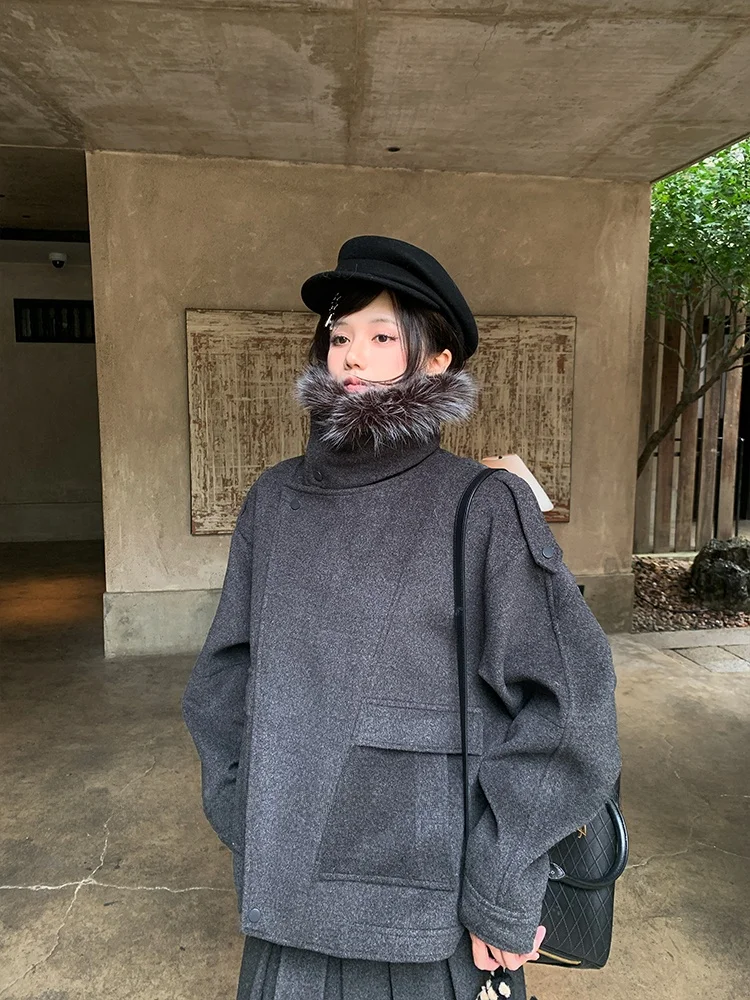 

Женское шерстяное пальто Forlions с воротником-стойкой, средней длины, в рабочем стиле, с длинными рукавами, повседневное, модное, зимняя верхняя одежда