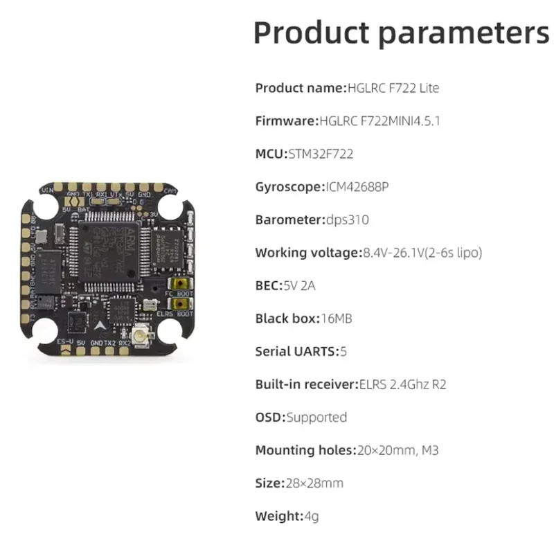 HGLRC SPECTRE F722 Lite Flight Controller - Robuust, lichtgewicht voor STEM-onderwijs en RC FPV-hobbyist
