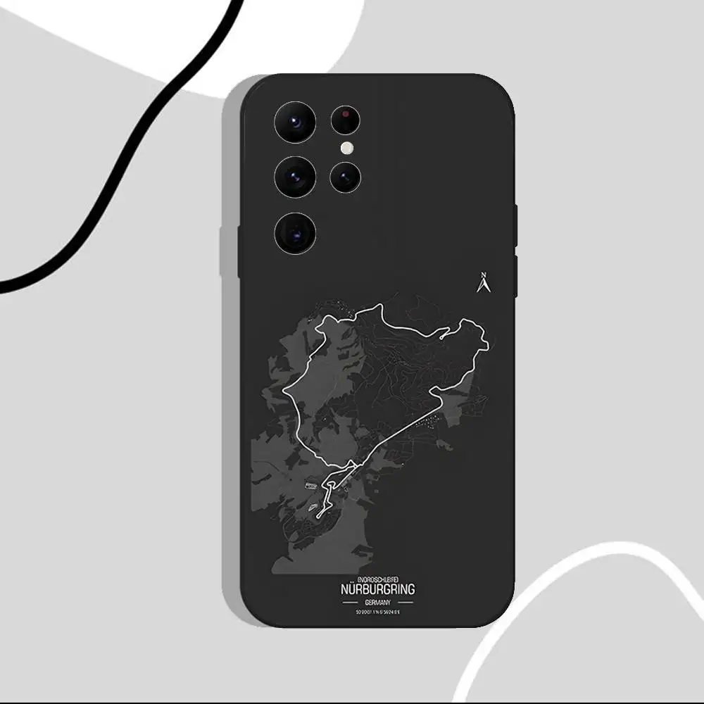 Nurburgring capa de telefone para carro esportivo, para samsung s25, s24 ultra, s20, s30 plus, s22 plus, s23, ultra 5g silicone preto
