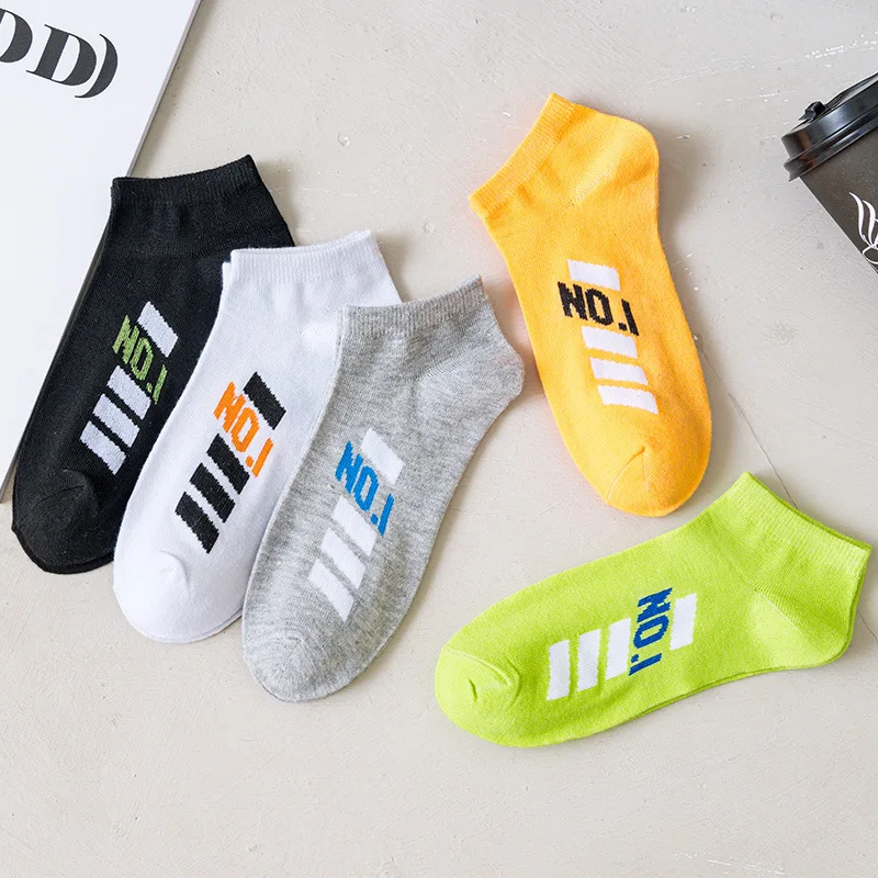 5 Pairs Fashion Men Print Thin Sport Socks Set Letter Breathable Male Sport Ankle Short Socks For Men Dropshipping