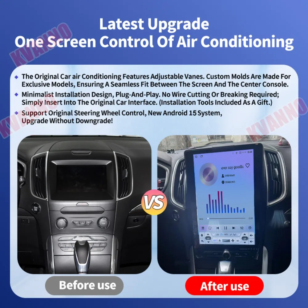 2Din Android15 Car Multimedia Player For Ford Edge 2015-2019 Physical Knob+Button Adjustment Car Radio DSP AM Fm RDS WIFI 4G BT