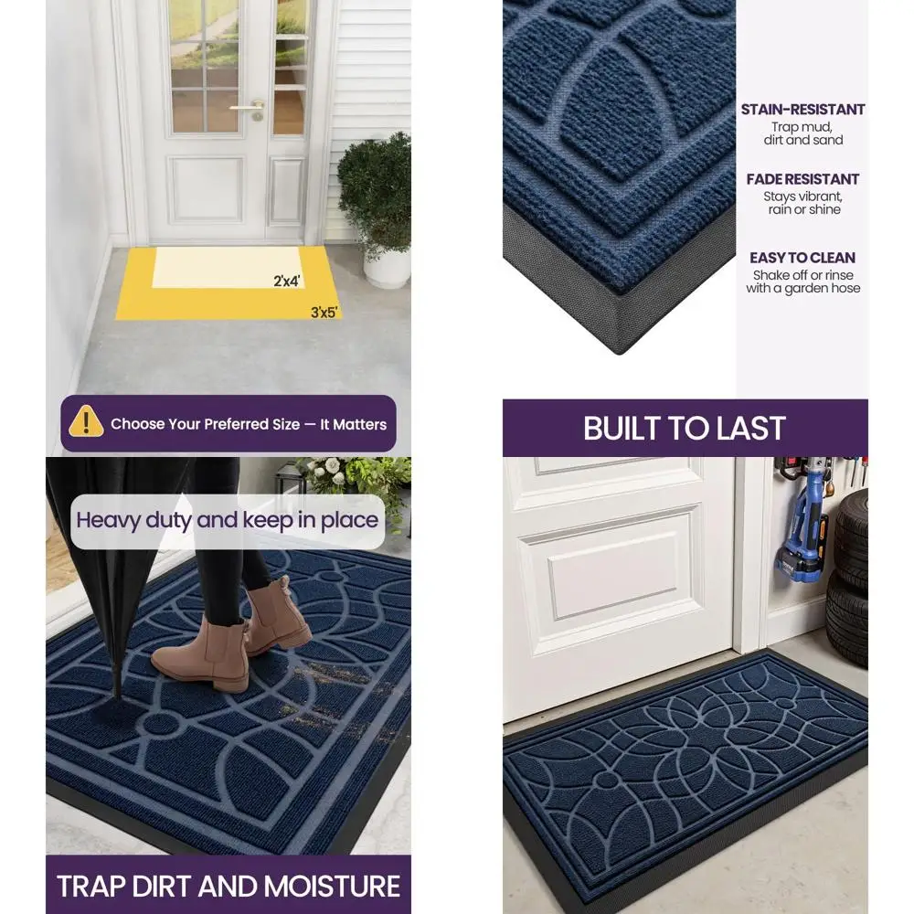 

Прочный низкопрофильный нескользящий придверный коврик, 4x2, синий - собирает грязь и влагу, легко чистится, для патио и гаража