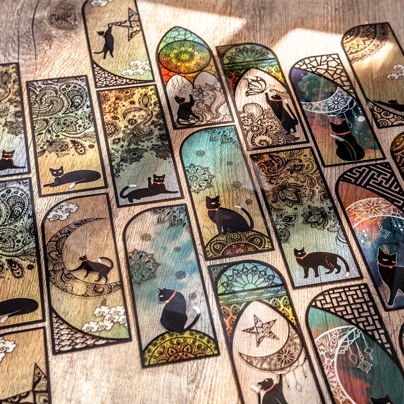 6 pçs/set gato preto bonito série diária marcador pvc fosco leitura livro marca retro livro página marcador artigos de papelaria suprimentos