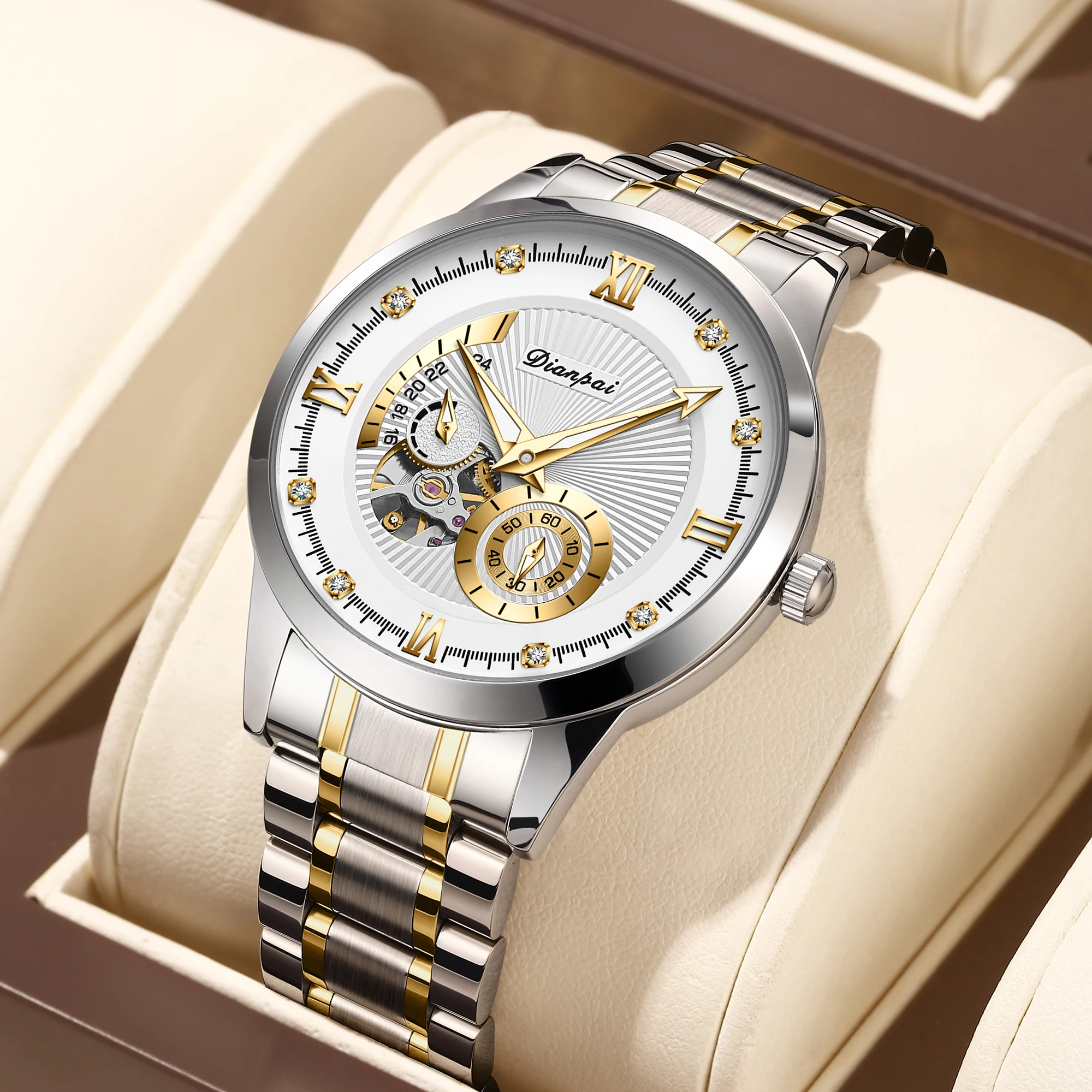 

Мужские автоматические механические часы, полые светящиеся роскошные спортивные механические часы из нержавеющей стали, мужской рождественский подарок