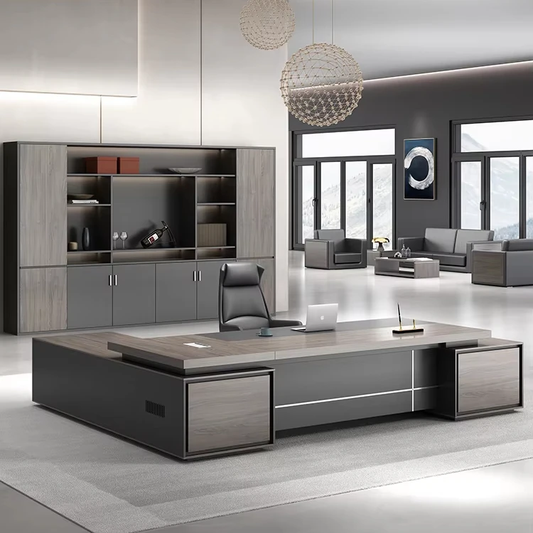 

Modern Boss Executive Office Desk Computer Table with Long Side Cabinet Creative Home Office Furniture