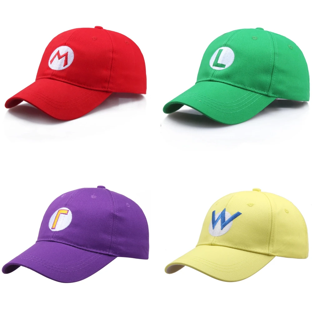 

Super Luigi Bros Hat Cosplay Unisex Cotton Adjustable Baseball Cap Cartoon Letter Embroidered Sun Hat Duckbill Cap