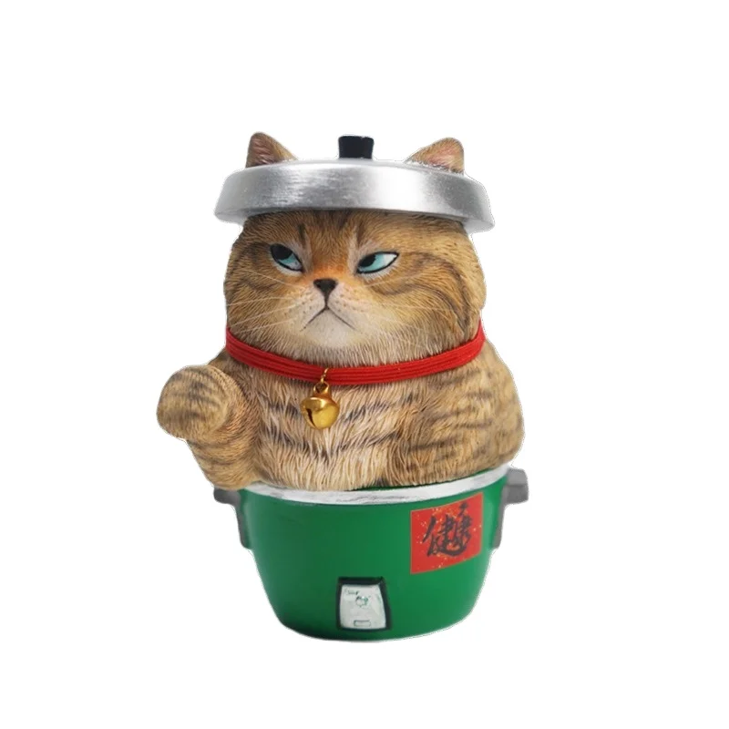 Lucky Dharma cat model, rice pot scene animal tide play ornament figure