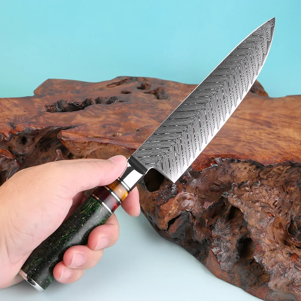 XITUO Professional 8 Inch Chef Knife, Kitchen Knife Damascus Steel Sharp, Gyuto Knife Slicing Knife Rice Husk Resin Handle