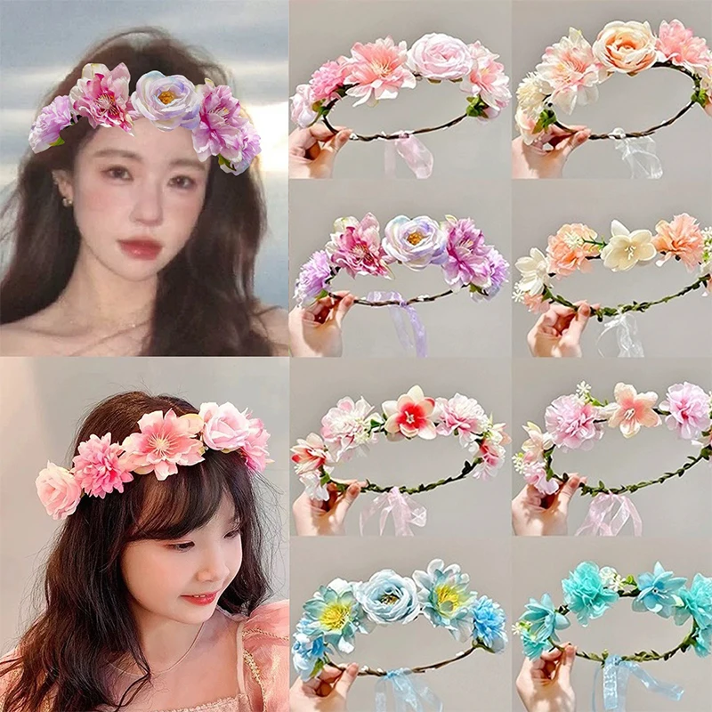 Guirlanda de flores artificiais para crianças, adereços fotográficos, super fada headpiece, grinalda de rosa mori, bandas de cabelo, primavera e verão