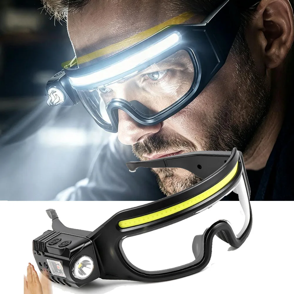 LED Safety Goggles Smart Motion Sensor Work Light Dual Light Source Type-C Rechargeable Protective Glasses Headlamp