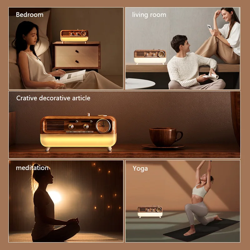 Alto-falante bluetooth multifuncional, criativo, retrô, ruído branco, cena natural, ajustável, cores duplas, luz ambiente, caixa de som para dormir