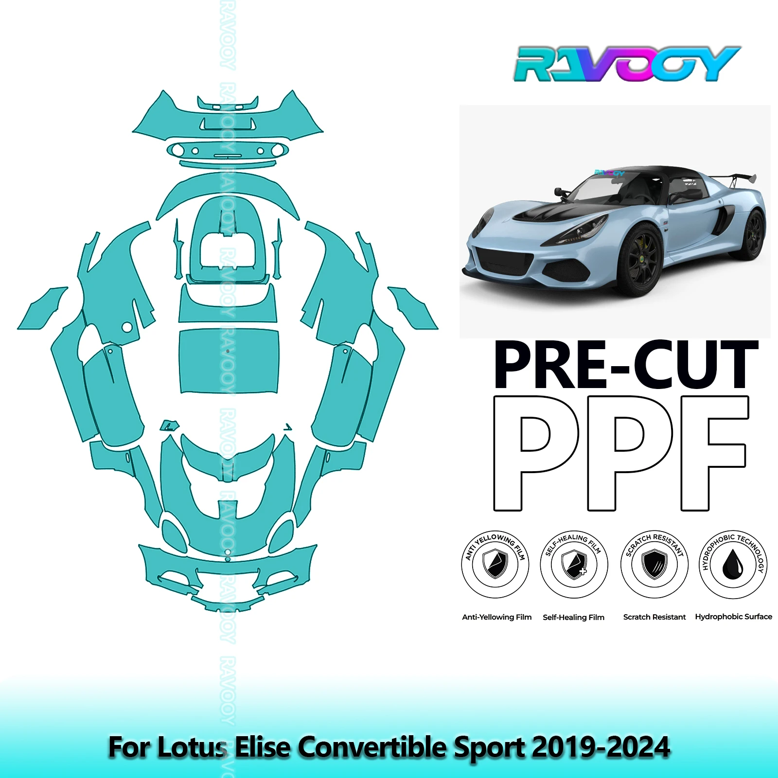 

8.5Mil Full Vehicle Precut PPF Paint Protection Film For Lotus Elise Convertible Sport 2019-2024