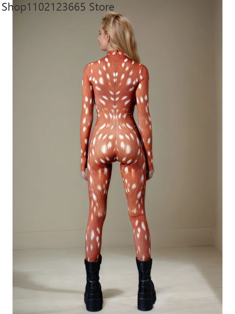 Sika Deer Christmas Costume Adult Couple Spotted Deer Moose Onesie Zentai Suit Animal Elk Dance Party Costume Stage Bodysuit view 3